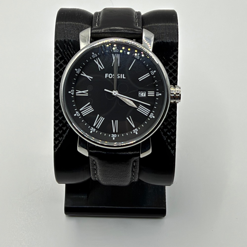 Fossil Rhett BQ1015 Wrist Watch Women Black Leather Roman Numeral Classic